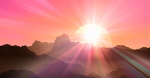 Dawn breaking over horizon symbolizing humanity's spiritual awakening and new existence
