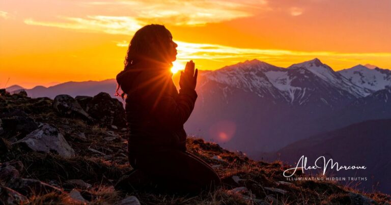 Woman experiencing signs of spiritual awakening during meditation with energy light